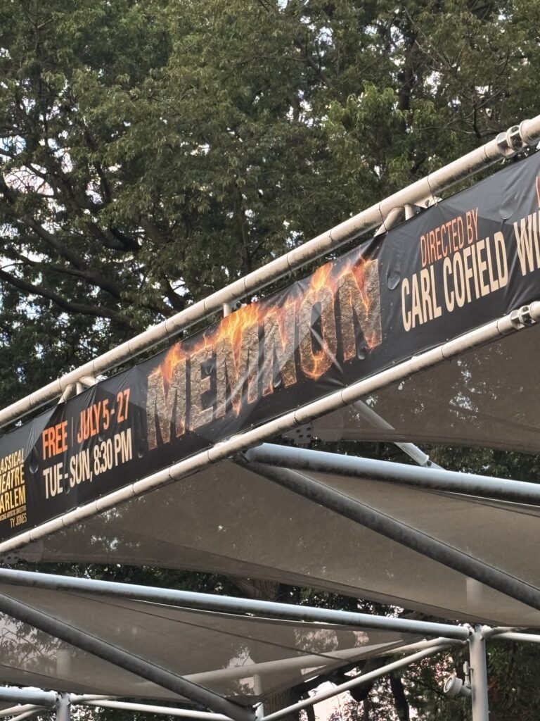 A banner for the show displays the title 'Memnon' with flames